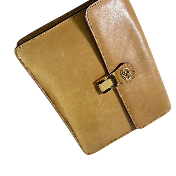 Rare Genuine Vintage GUCCI Tan Leather Clutch Wristlet Bag Made In Italy - Picture 13 of 14